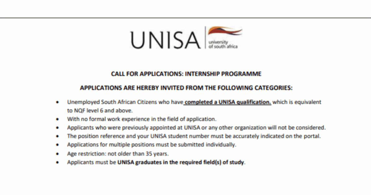 UNISA Internship Programme 2025 for unemployed South African graduates