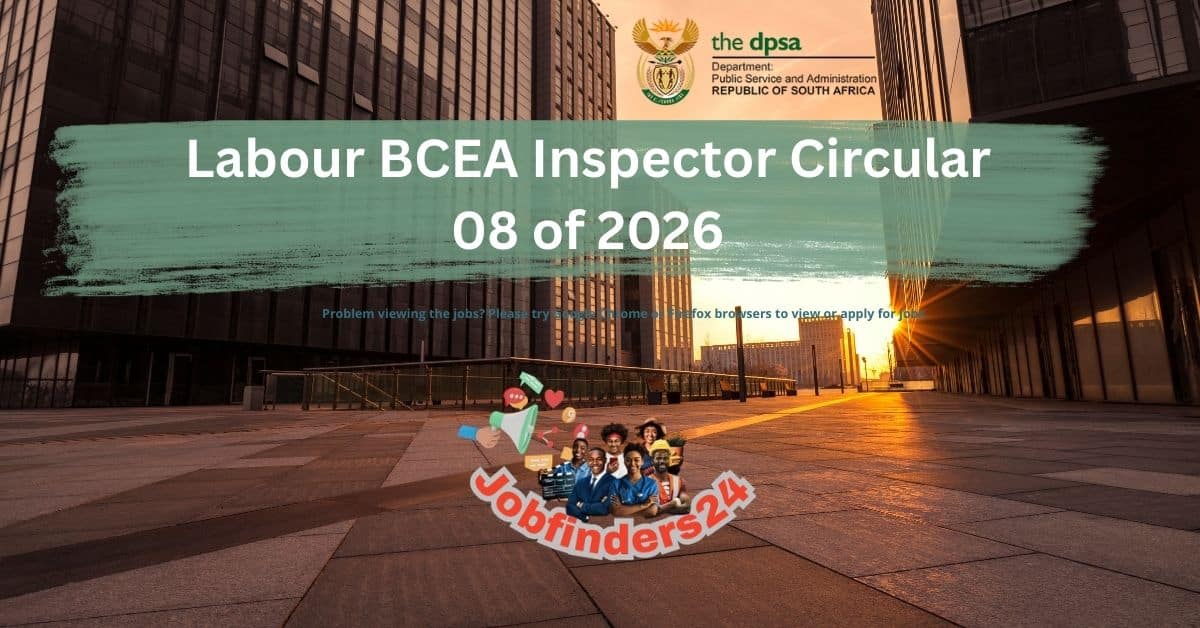 BCEA Inspector job vacancies March 2026 at Kokstad, Pietermaritzburg, Stanger, and Ulundi Labour Centres.